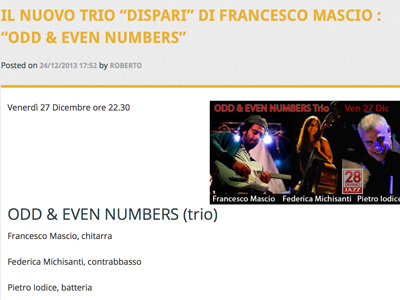 Il nuovo trio “dispari” di Francesco Mascio : “Odd & Even Numbers”